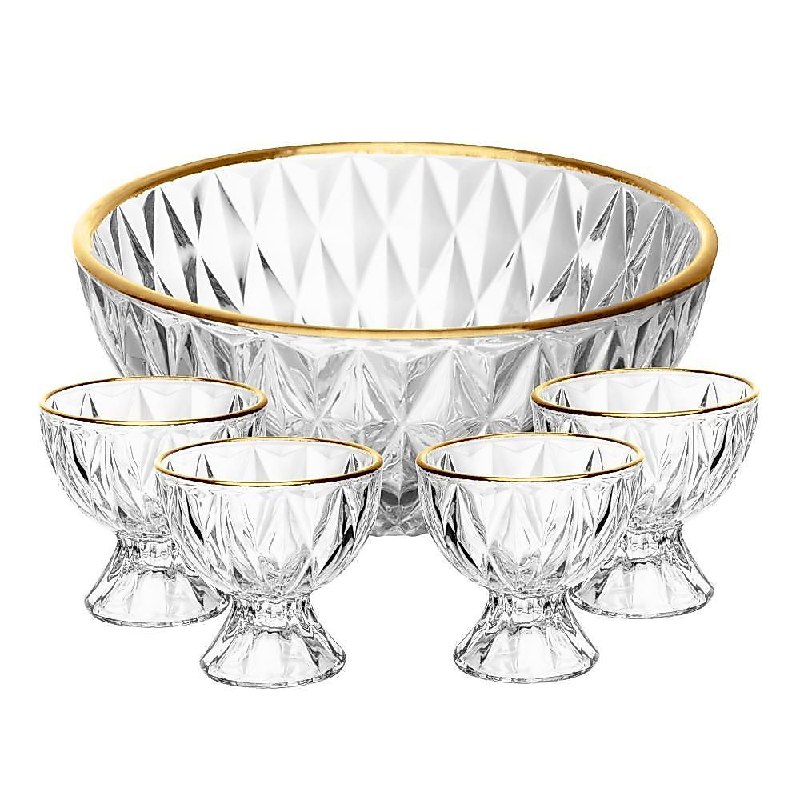 Conjunto Bowl 1L + 4 Taças 120ml Diamond Lyor Cristal