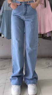 Calça Jeans Bebê Cintura Alta Perna Larguinha