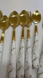 Kit 24 Talheres de Luxo em Aço Inoxidável Padrão Mármore