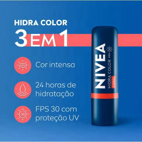 NIVEA Hidratante Labial Hidra Color Coral 4,8g