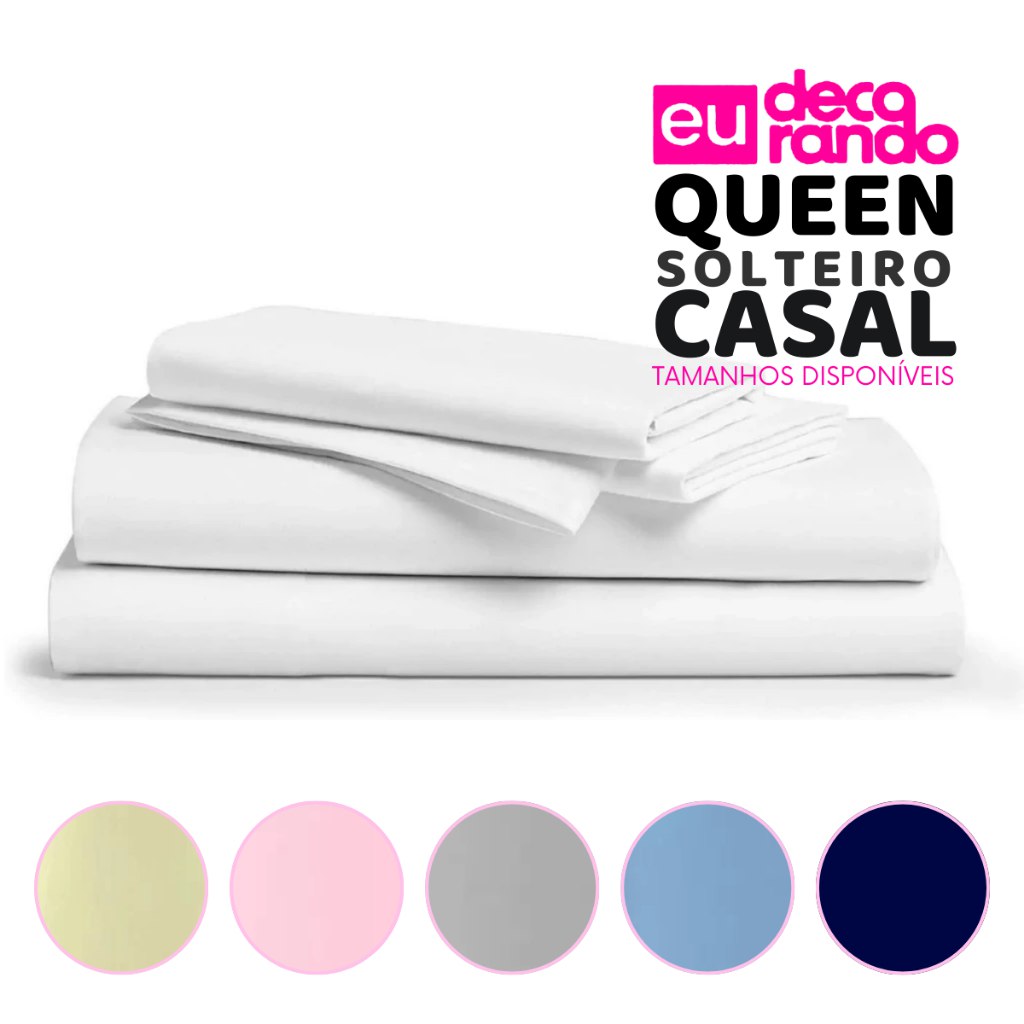 Lençol 400 fios Percal Aveludado – Queen, Casal e Solteiro, 11 cores