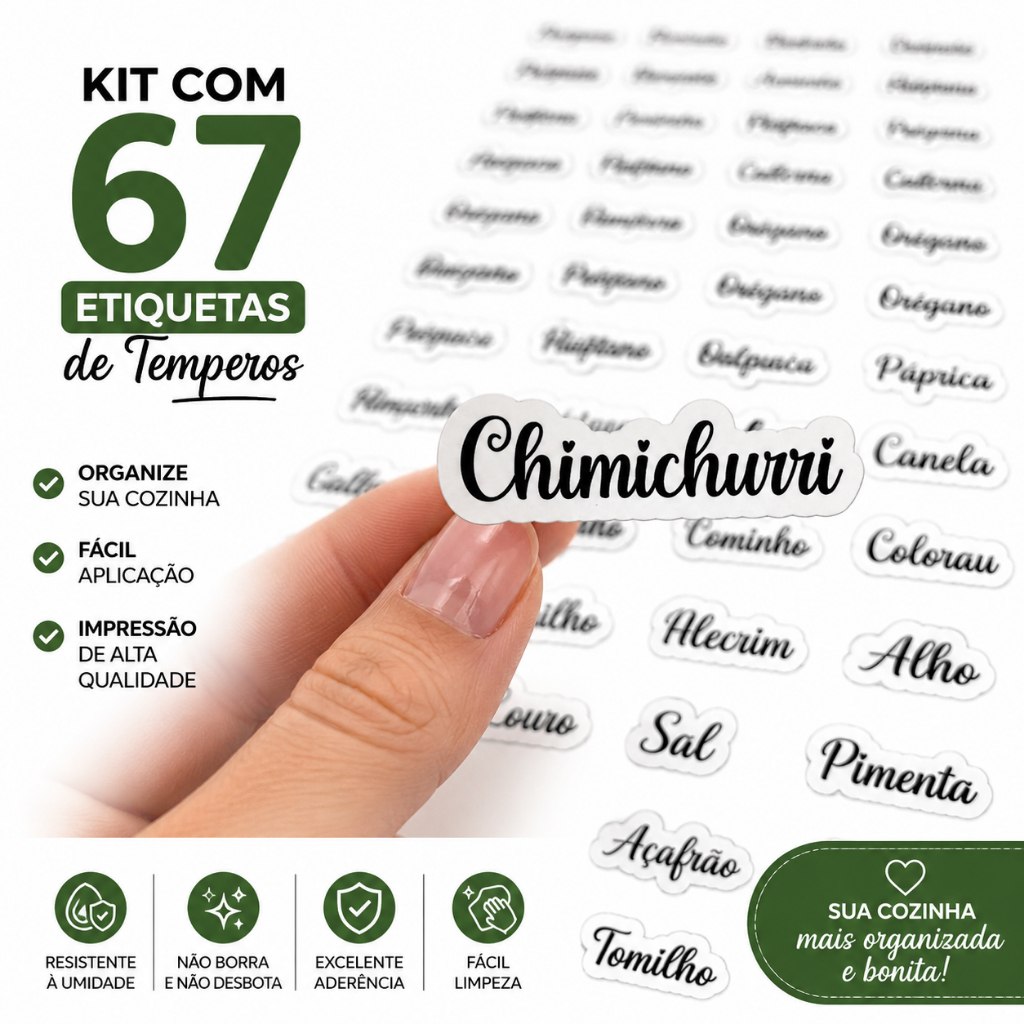 Etiquetas Adesivas de Temperos e Condimentos 67 Unidades