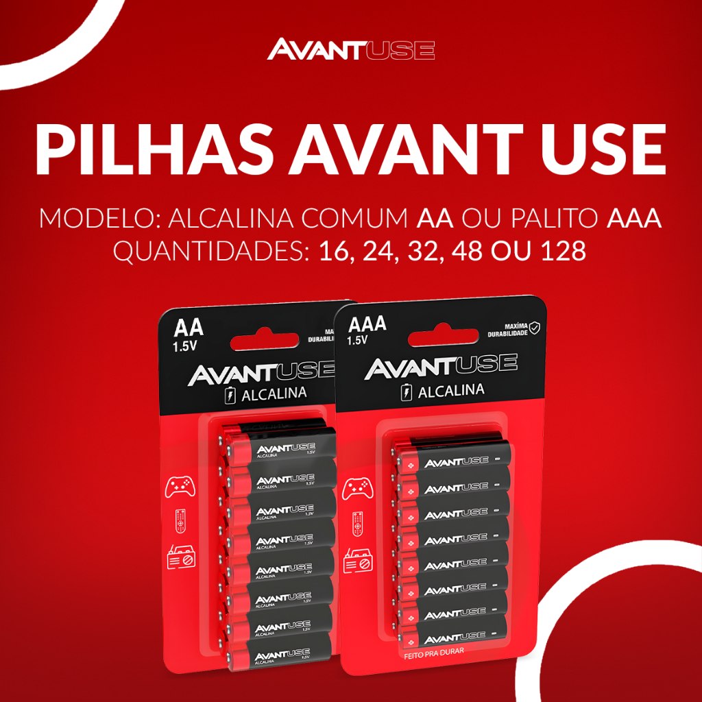 Kit de Pilhas Alcalinas AA AAA 1,5V - 16 a 128 Unidades