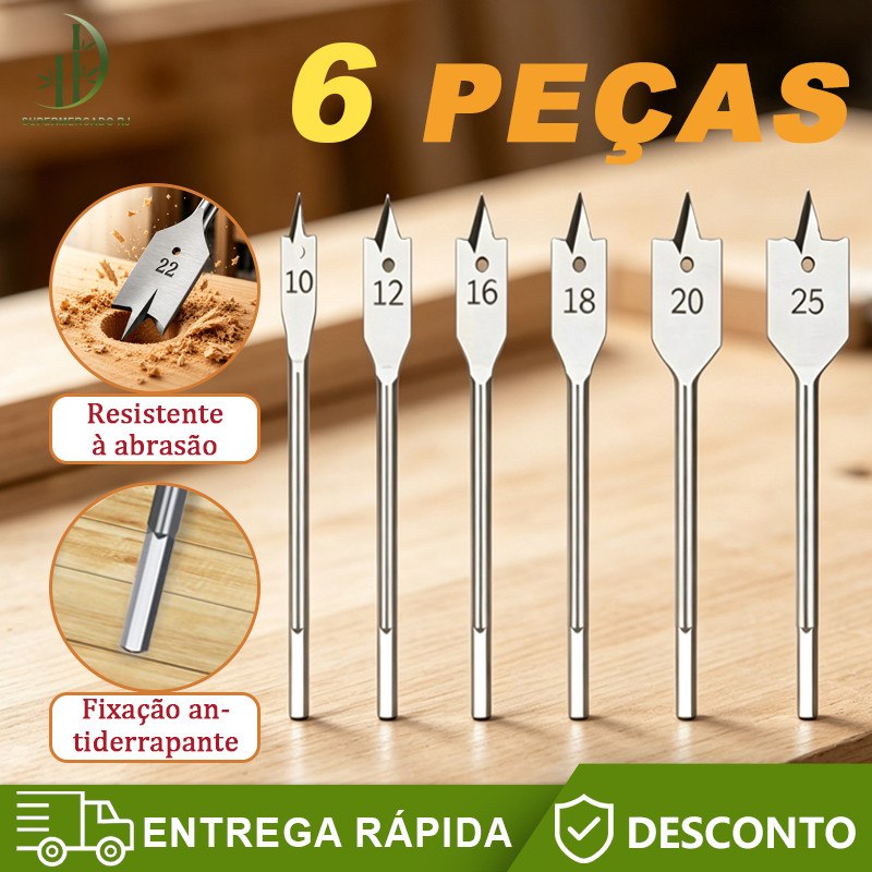 Jogo de Brocas Chatas para Madeira - 6 Peças