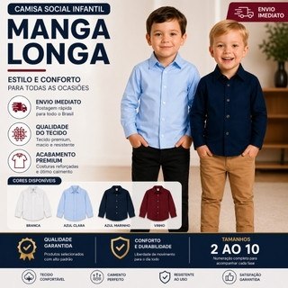 Camisa Social Infantil Manga Longa Estilosa