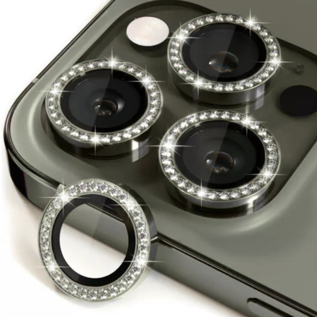 Película de Câmera com Strass Brilho para iPhone 11 a 16