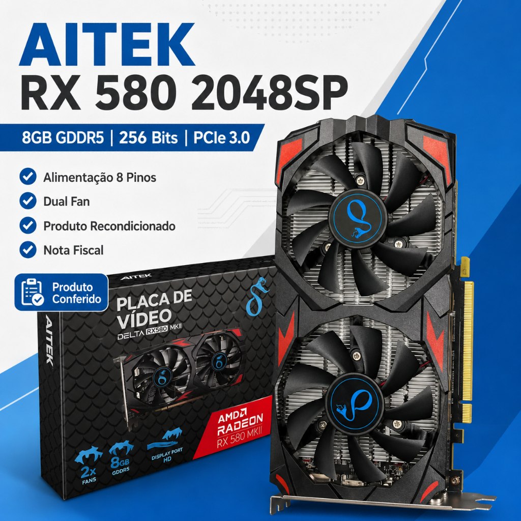 Placa de Vídeo AITEK RX 580 8GB GDDR5