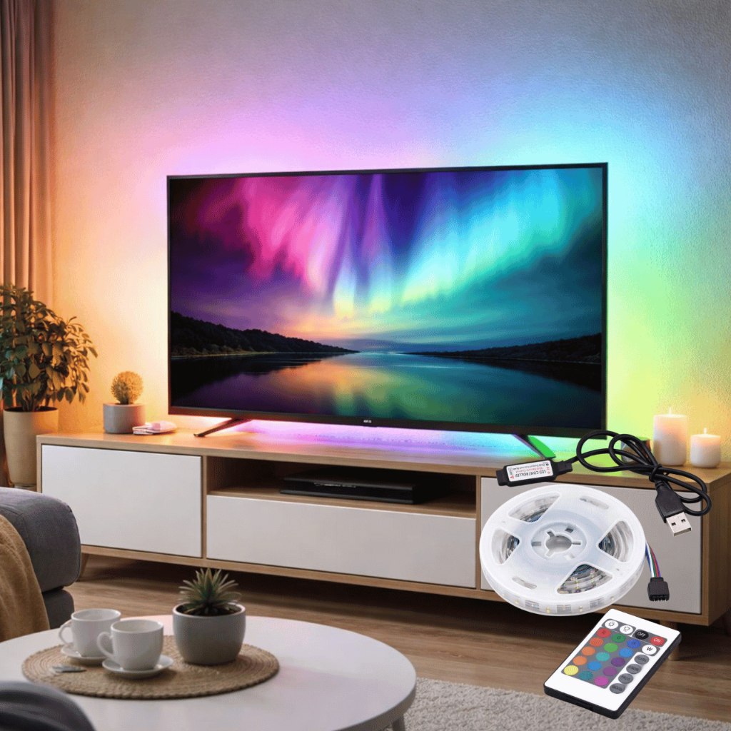 Fita LED USB RGB 5V 2m 3m 5m com Controle Remoto