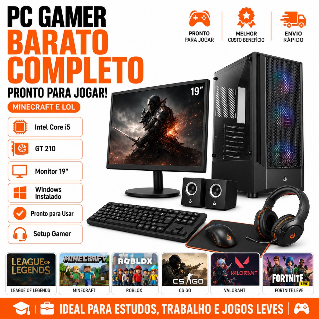 PC Gamer Completo i5 GT 210 SSD+HD 500GB