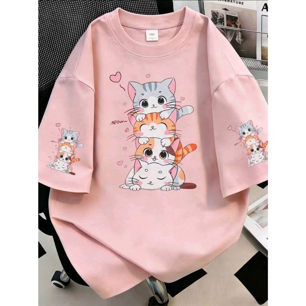 Camiseta Unissex Algodão Estampada Gato Fofo