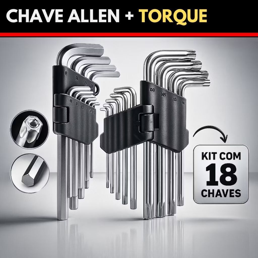 Jogo de Chave Torx + Jogo Allen Curta 18 Peças