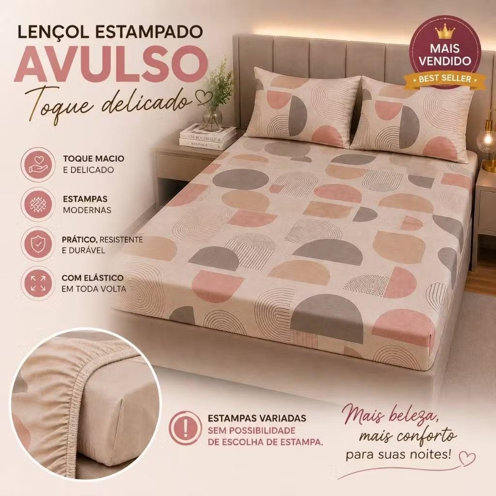 Lençol Estampado Toque Delicado com Elástico