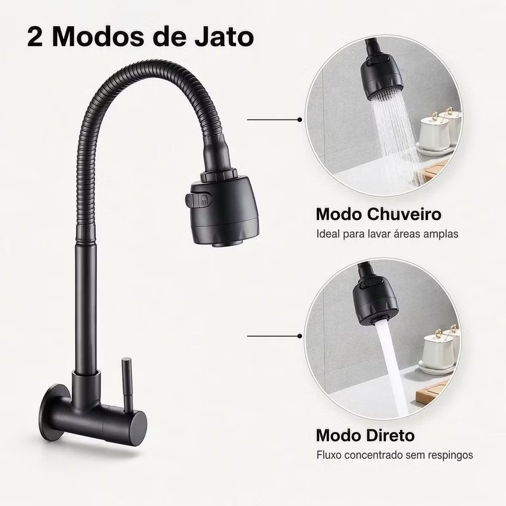 Torneira Inox Prata/Preto com Chuveiro