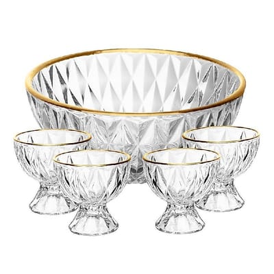 Conjunto Bowl 1L + 4 Taças 120ml Diamond Lyor Cristal