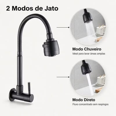 Torneira Inox Prata/Preto com Chuveiro