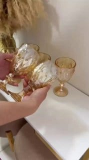 Jogo C/ 6 Taças Diamond Âmbar 340ml Mesa Posta Bebidas Água Suco