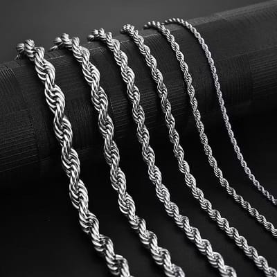Corrente Trançada Baiana em Aço Inoxidável  Masculina/Feminina Dourada e Prateada