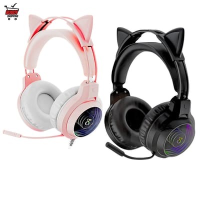Fone de Ouvido Headset Gamer RGB Pro com Microfone e Som Imersivo Drivers 40mm Orelha Gato