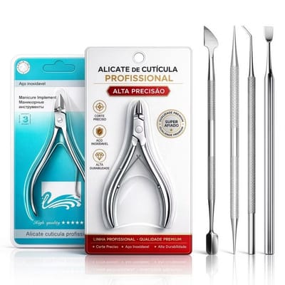 Kit Manicure 6 Peças Inox Alicate Corte Unha + Cutícula Espátula Palito Raspador Desencravador
