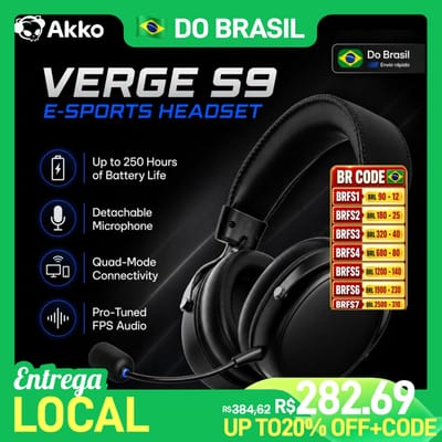 Fone de Ouvido AKKO VERGE S9 Ultra com Microfone, Som Surround Virtual 7.1, Modo Quádruplo, Acessórios para Jogos de PC e E-sports