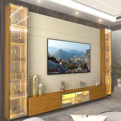 Rack com Painel para TV até 84" Gelius Móveis Luminare Off White/Naturale MDF