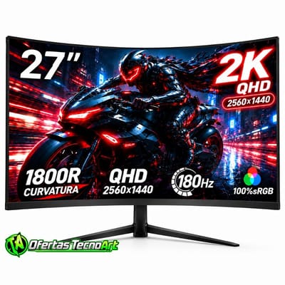 Monitor Curvo Gamer 27" IPS QHD 2k180Hz 1ms FreeSync, Tela Ultrafina, Conexões HDMI/DP e Fixação VESA para PC