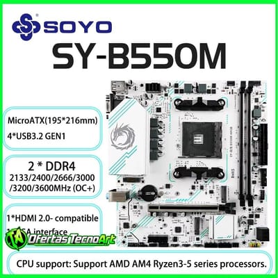 B550m Soyo White Placa Mãe DDR4 AM4 AMD Ryzen Branca