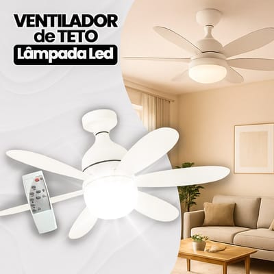 Ventilador Luminária LED 6 Pás E27 Teto 3 Cores