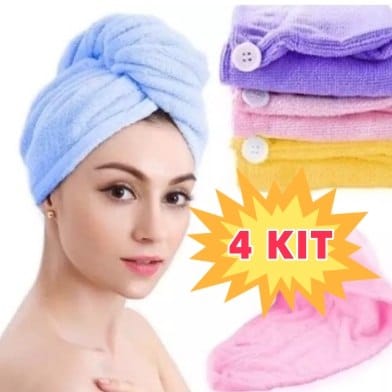 4 pcs Toalha de Cabelo Grossa Mágica - Microfibra