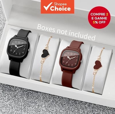 2/4 Pçs Moda Quadrada Relógios Femininos Casual Pulseira De Silicone Relógio De Pulso De Quartzo Com Coração Conjunto Me - (Shopee)