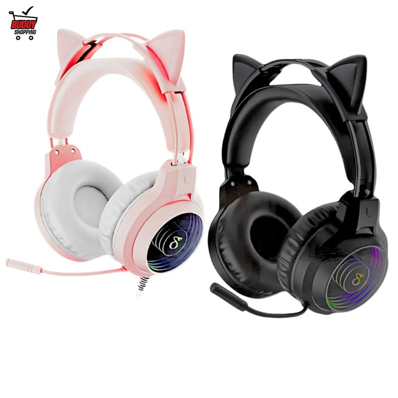 Fone de Ouvido Headset Gamer RGB Pro com Microfone e Som Imersivo Drivers 40mm Orelha Gato