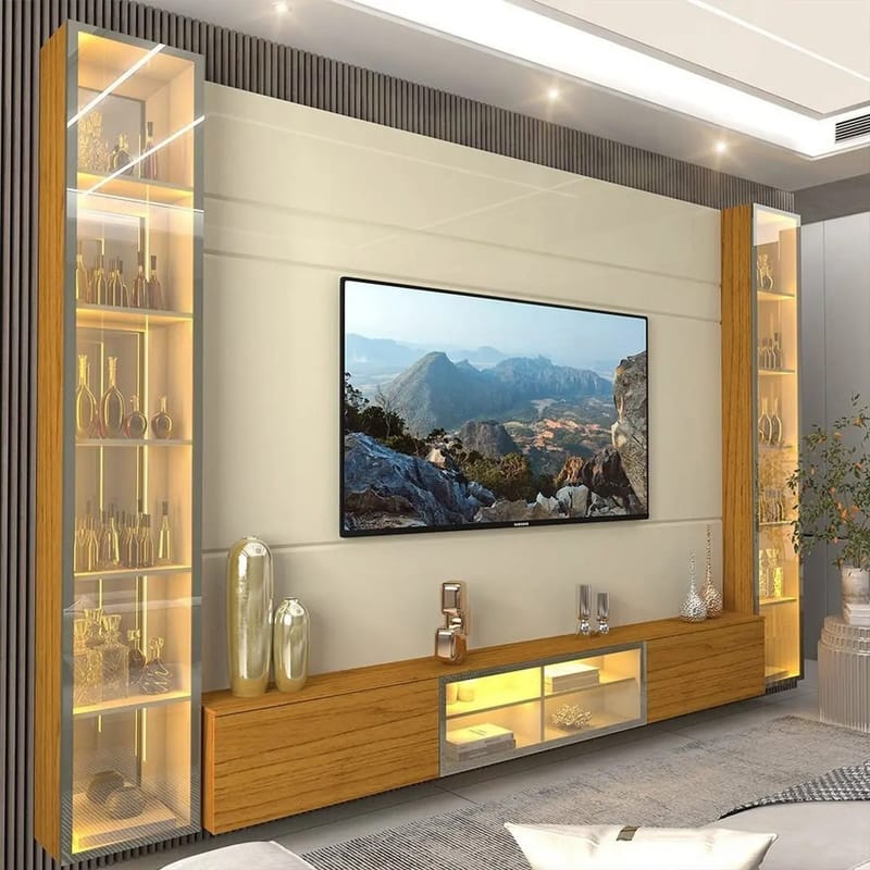 Rack com Painel para TV até 84" Gelius Móveis Luminare Off White/Naturale MDF