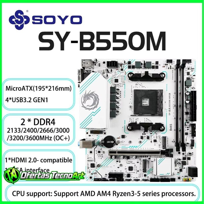 B550m Soyo White Placa Mãe DDR4 AM4 AMD Ryzen Branca