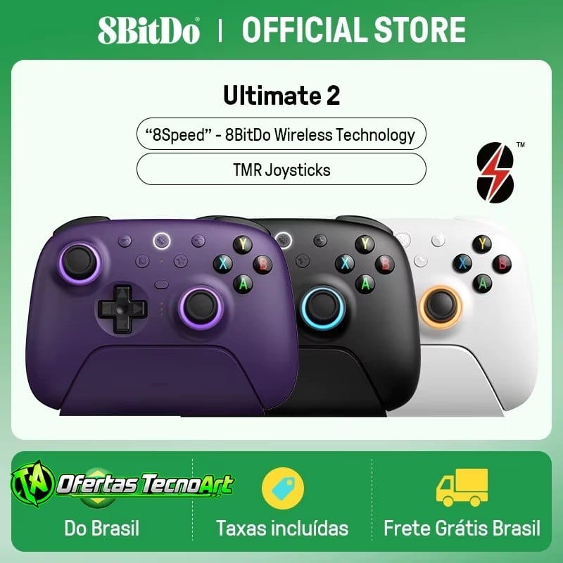 Controle Sem Fio 8BitDo Ultimate 2 para PC e Android com Joysticks TMR, Gatilhos Comutáveis, Controle de Movimento, 8 Ve