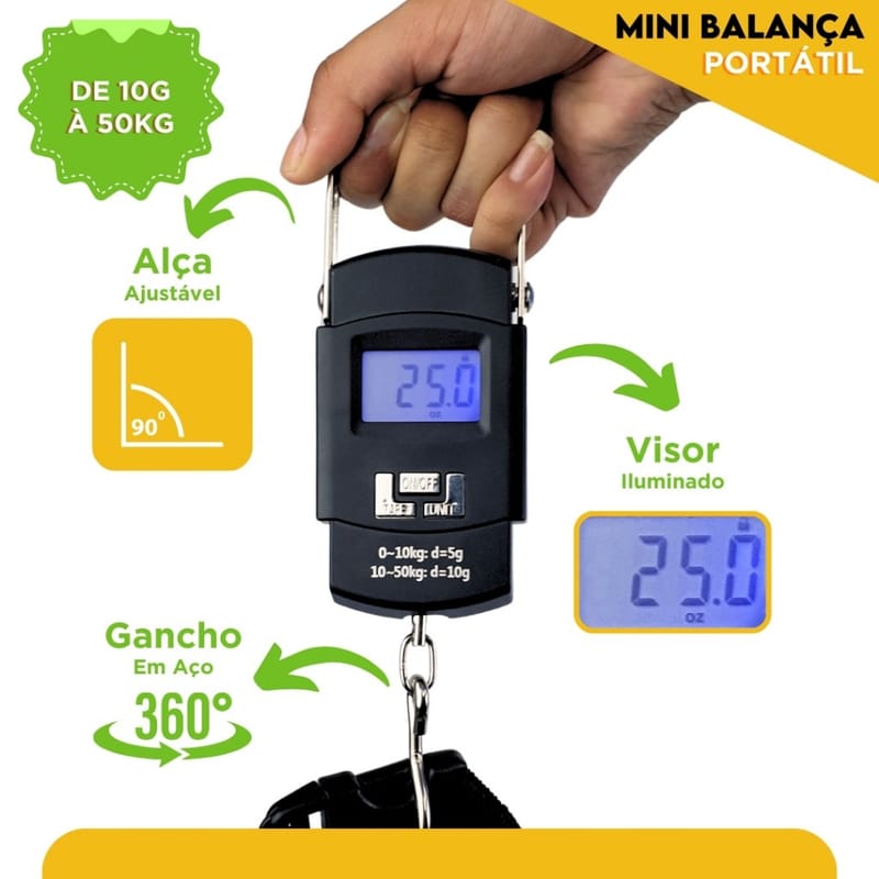 Balança De Bagagem Digital De Mão Com Gancho Até 50kg