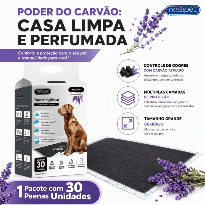 Tapete Higiênico para Cães – Aroma Lavanda, 30 unidades