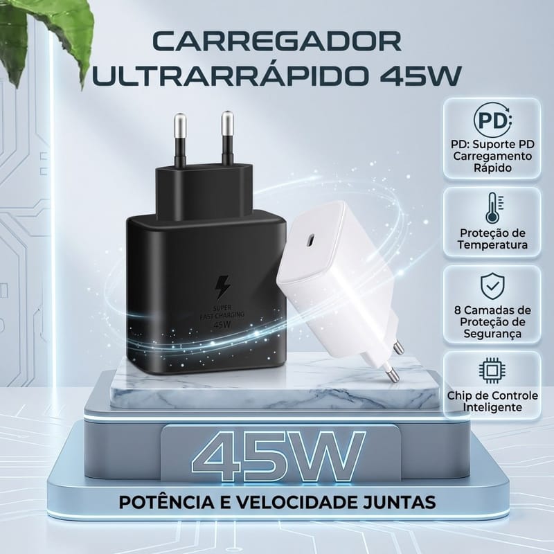 Carregador Turbo 45W USB-C com Cabo Tipo-C 1m