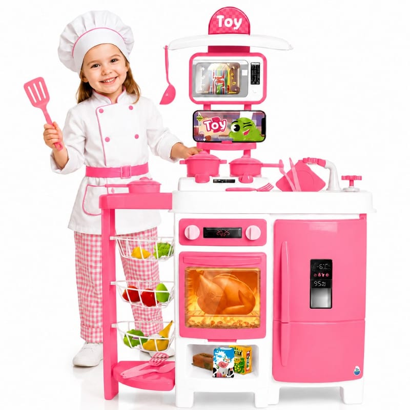 Cozinha Infantil 92 cm Rosa com Geladeira
